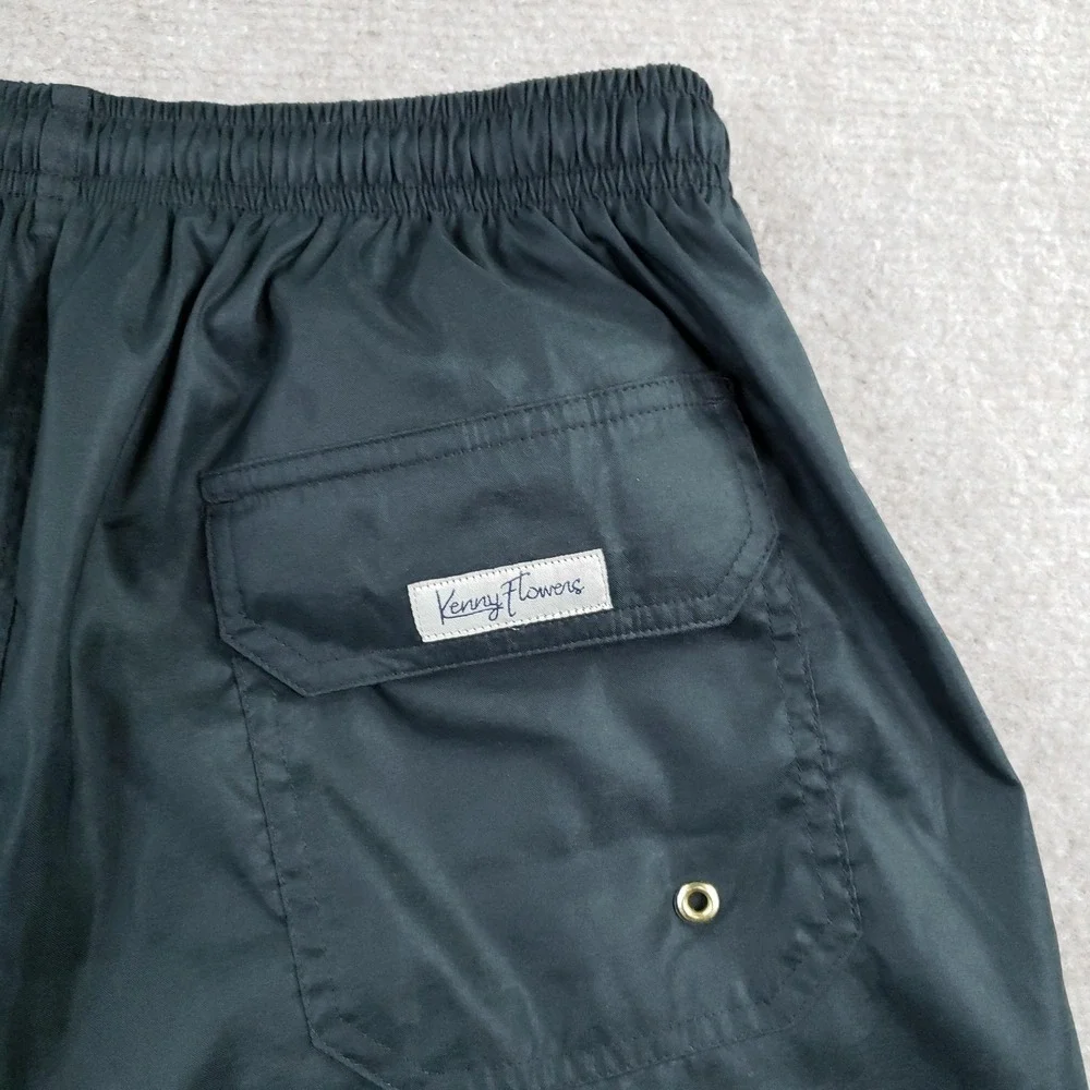 Kenny Flowers Swim Trunks Mens 2XL‎ Black Lined Drawstring Pockets Slim Fit